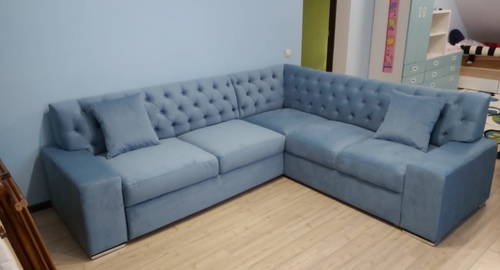 Перетяжка углового дивана на дому.  Кондопога